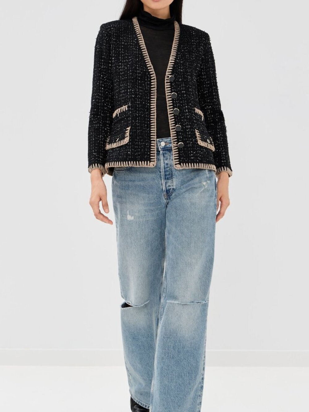 Veronica Beard Black Sparkly Boucle’ Sweater Jacket LargeCeriani Knit Jacket - Picture 3 of 7